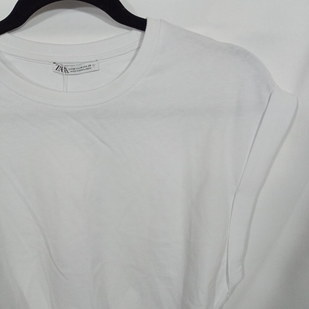 *SOLD* Zara Womens T Shirt Size M White Cropped Short Sleeve Open Back Top - Picture 5 of 6
